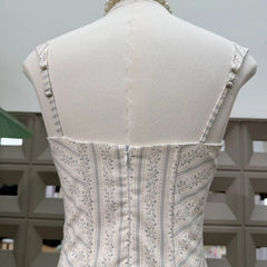 Striped Lace Trim Boned Bodice Flared Mini Dress