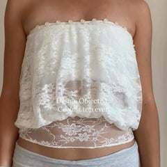 White Lace Embroidery Crew Neck Short Sleeve Sheer Top