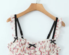 Floral Print Hollow Out Backless A-line Sling Mini Dress