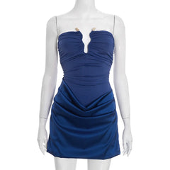 Strapless Ruched Asymmetric Desgin Mini Dress