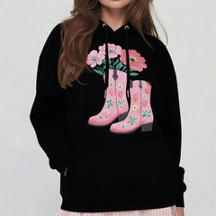 Black hoodie with pink floral boots design