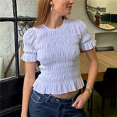 Ruffle Short Sleeve Round Neck Top