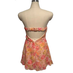 Ruched Chest Floral Print Strapless Mini Chiffon Dress