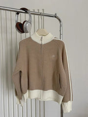 Contrast Color Zipper Knit Sweater
