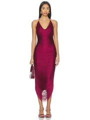Halter Neck Tassel Fringe Midi Bandage Dress