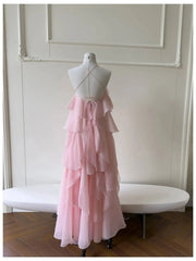 Pink Layered Ruffled 3d Rose Maxi Dress