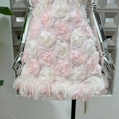 Stand Collar Embroidery 3D Floral Mini Dress