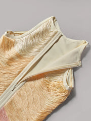 Tassel Bandage O-Neck Gradient Mini Dress