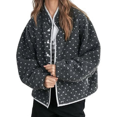 Dotted Zipper Printed Fleece Jacket