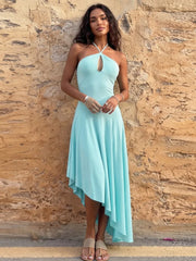 Halter Strap Frill Hem Midi Dress front view