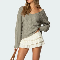 Cable Knit Off Shoulder Sweater