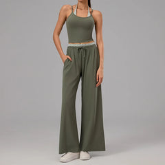 Polka Dot Layered Tank Top And High Waist Wide Leg Pants Set