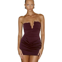 Strapless Ruched Asymmetric Desgin Mini Dress