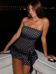 Black Polka Dot Tube Wrap Mini Dress