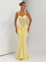 Sheer Patchwork Wrap Tie Up Maxi Dress