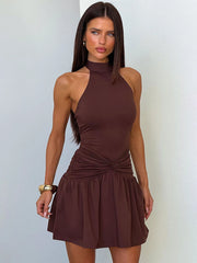 Halter Sleeveless Twist Ruched Waist Mini Dress
