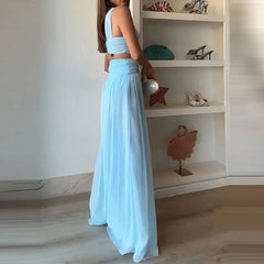 Blue Off Shoulder Pleated Long Dress