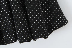 Black Dot Print Puff Sleeve Mini Dress