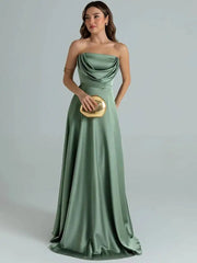 Satin Strapless Drape Maxi Gown