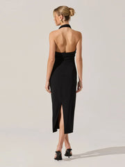 Halter Neck Metal Pin Midi Dress