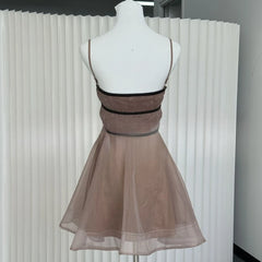 Brown Mesh Strap Mini Flare Dress