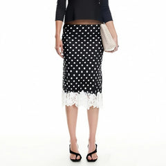 Lace Trimmed Patchwork Satin Midi Skirt