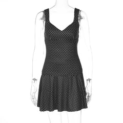 Black Polka Dot Tank Top And Mini Skirt Set