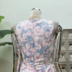 Jacquard Floral Print O-neck Sleeveless Irregular Weave A-line Mini Dress