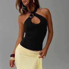 Hollow Out Cross Halter Tank Top