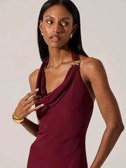 Halter Neck Metal Pin Midi Dress