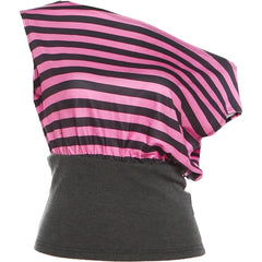 Pink Stripe Off Shoulder T-Shirt