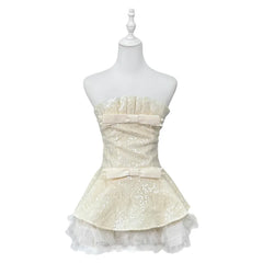 Sequin Bow Tie Tulle Hem A-line Strapless Mini Dress