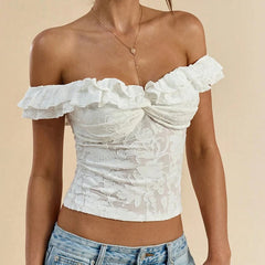 Ruffle Trim Off-Shoulder Sheer Blouse