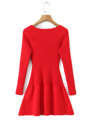 Solid Knit Long Sleeve Front Tie Mini Dress