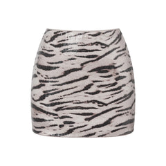 Zebra Striped Sequin Mini Skirt