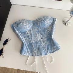 Blue Lace Strapless Corset