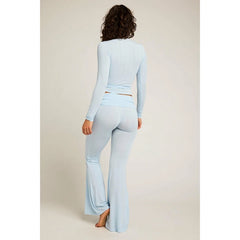 Bow Tied V Neck Top And Flare Long Pants Set