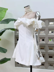 White Corset Fold Over Neckline Flared Hem Mini Dress