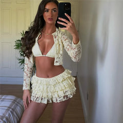 Coquette Lace Crop Top Bralette And Mini Skirts Set