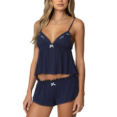 Cami V-neck Top And Elastic Shorts Lounge Set