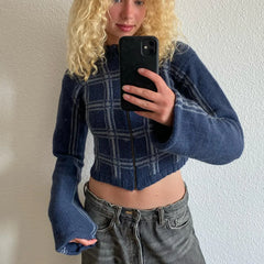 Blue Zip-up Crop Cardigan