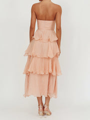Ruffled Tube Tiered Cake Long Dress