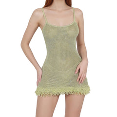 Knit Sheer Fringe Mini Dress