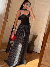 Black Polka Dot Patchwork Maxi Dress With Scarf