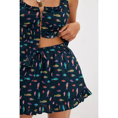 Floral Print Frill Trim Square Neck Tank Top And Ruffle Skirt Set