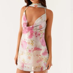 Gradient/Flower Print Swing Collar Mini Dress