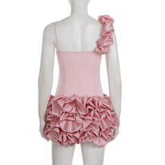 Pink 3D Ruffle Puff Mini Dress