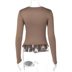 Draped Square Neck Long Sleeve Top