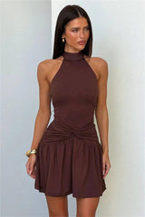 Halter Sleeveless Twist Ruched Waist Mini Dress