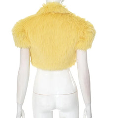 Fluffy Faux Fur Crop Belt Buckle Jacket